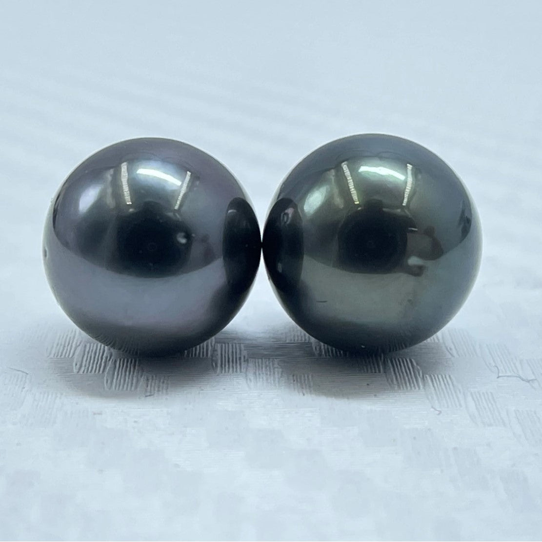 10.25 MM Size | Black | Round Shape | Natural Tahitian Pearl Pair | Good Luster | Saltwater Pearl |
