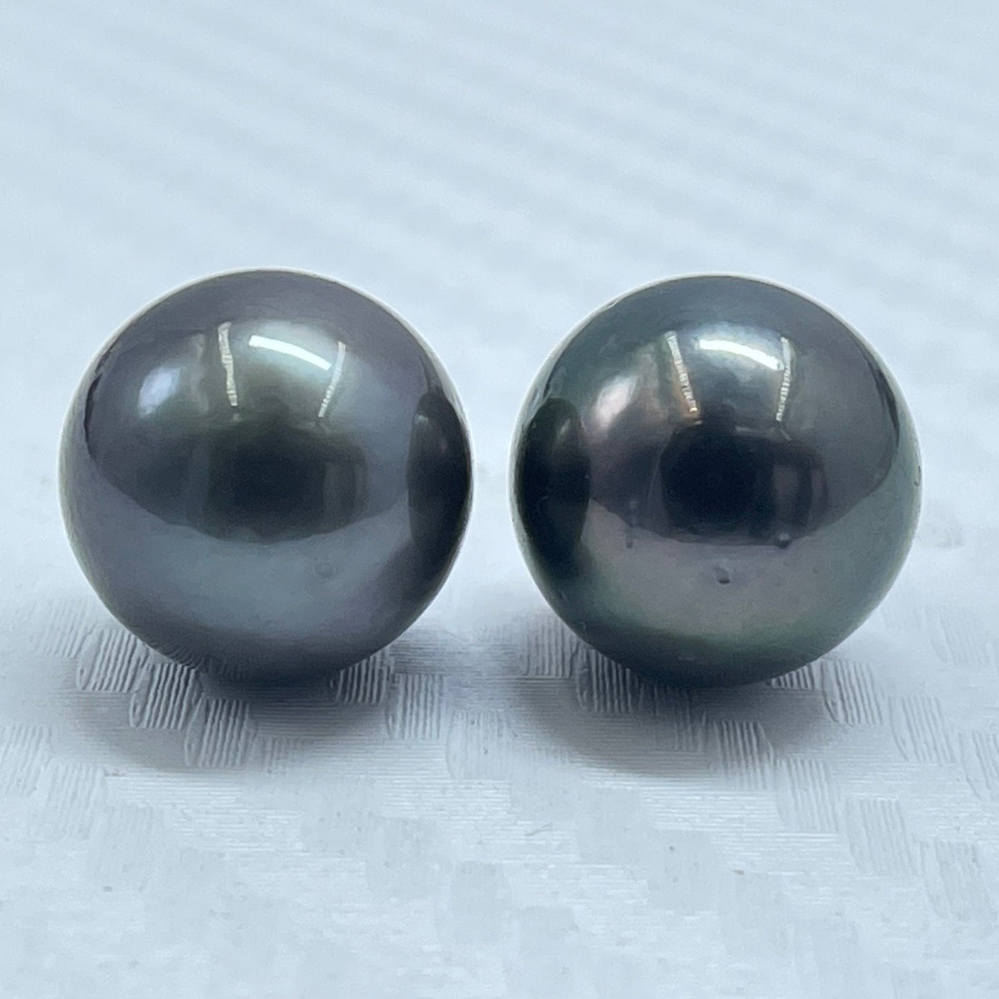 10.5 MM Size | Black | Round Shape | Natural Tahitian Pearl Pair | Good Luster | Saltwater Pearl
