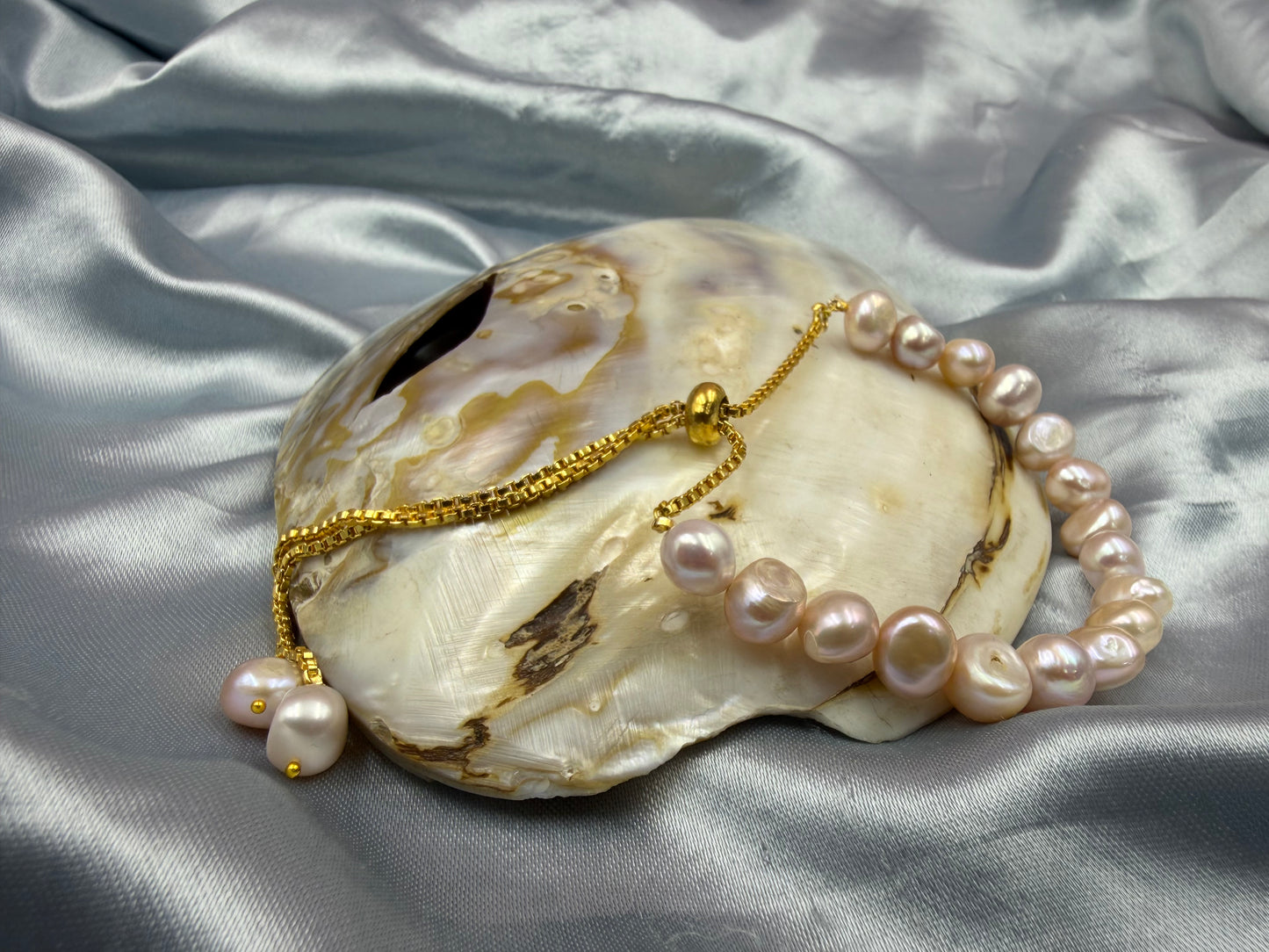 Natural Freshwater Tumble Pearl Bracelet | Adjustable Bracelet | Handmade Pearl Jewelry for Women