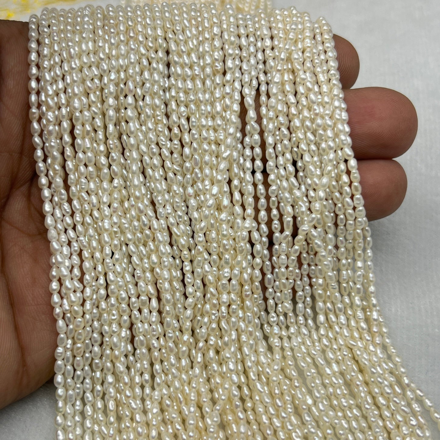 Fresh Water Pearl Off White Color, Rice Shape, AAA Luster Pearl, 2 MM Size