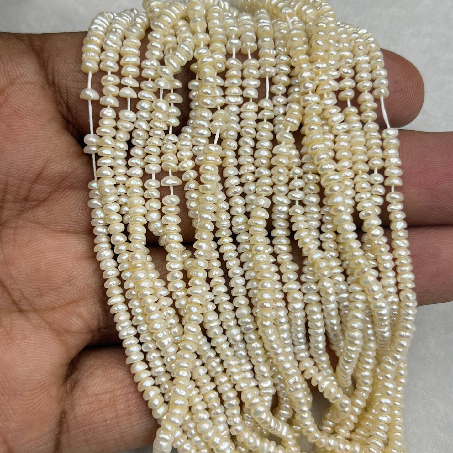 Fresh Water Pearl, Cream Round Shape, 3 MM Size, AA Luster Pearl, 5 Inch Length