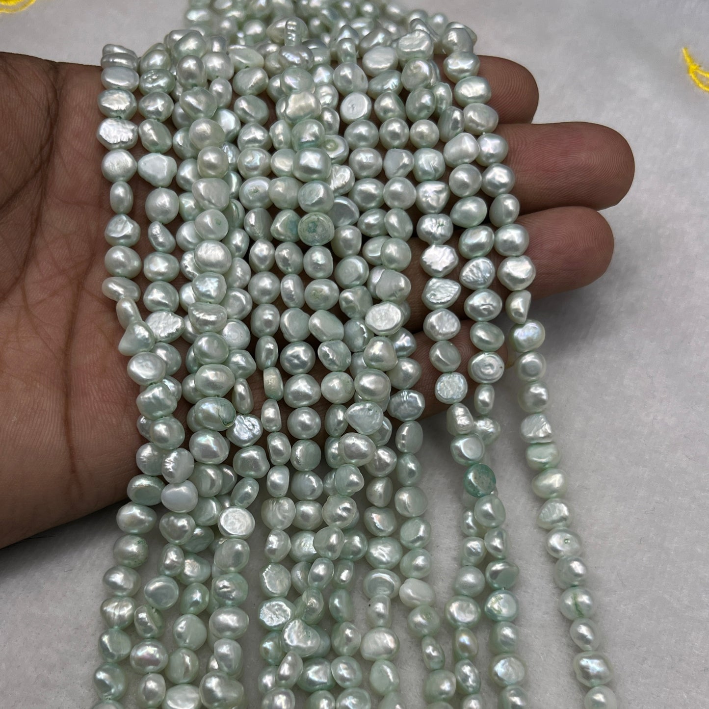 Freshwater Pearl, Light Green Color, Tumble Shape, 6 MM Size