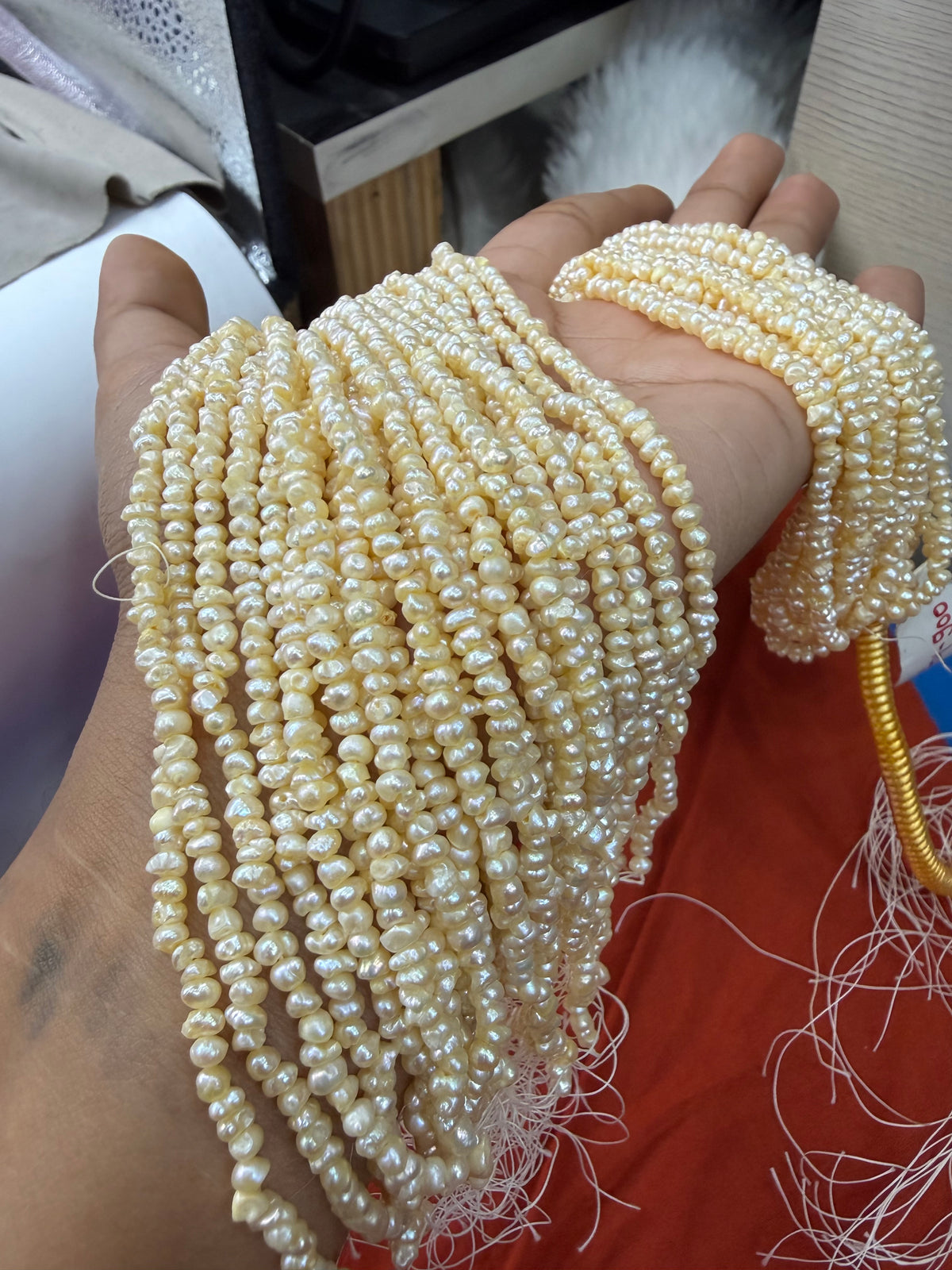 Freshwater Pearl, Golden Color, Uneven Shape, 3.5-4mm Size