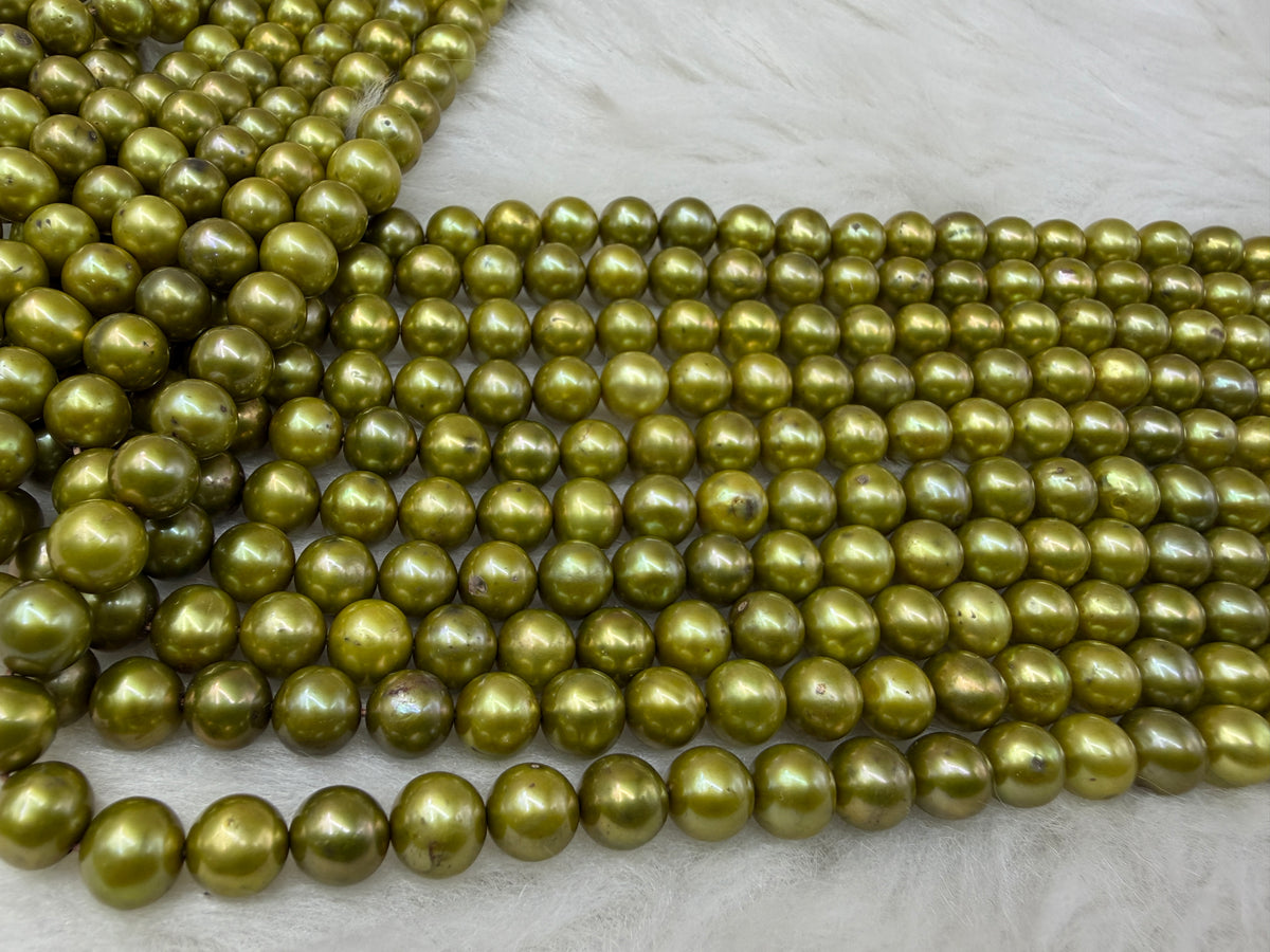 Freshwater Pearl, Light Green Color, Round Shape, 7.5mm Size