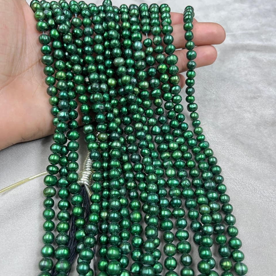 Freshwater Pearl, Green Color, Round Shape, 7.5mm Size