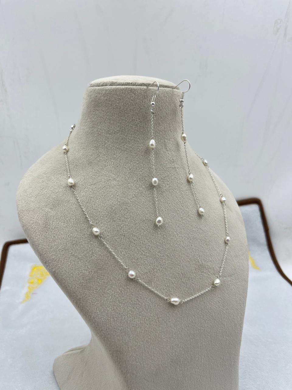 Fresh water pearls necklace set with Brass earrings / brass bracelet and brass hook