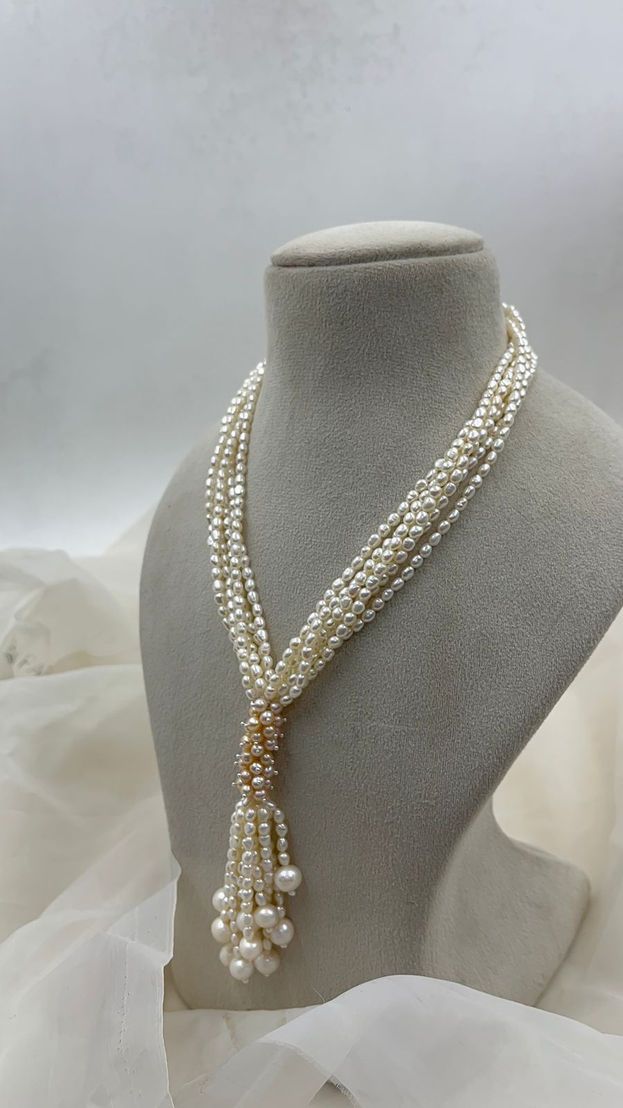 Freshwater Pearl Necklace | Multi-Strand Pearl Tassel Necklace With earrings | Statement Pearl Jewelry | Elegant Handmade Necklace | Bridal & Wedding Gift for Her