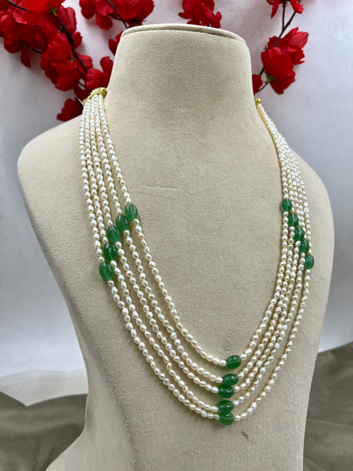 Real Freshwater Cultured Pearl Necklace & Earrings Set with Imitation Stones