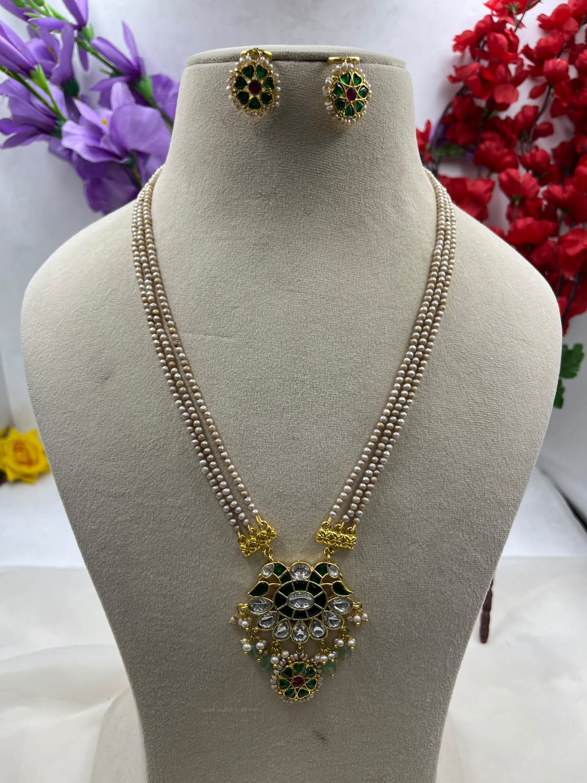 # Freshwater Pearl Necklace with Brass Earrings | Elegant Pearl Jewelry Set