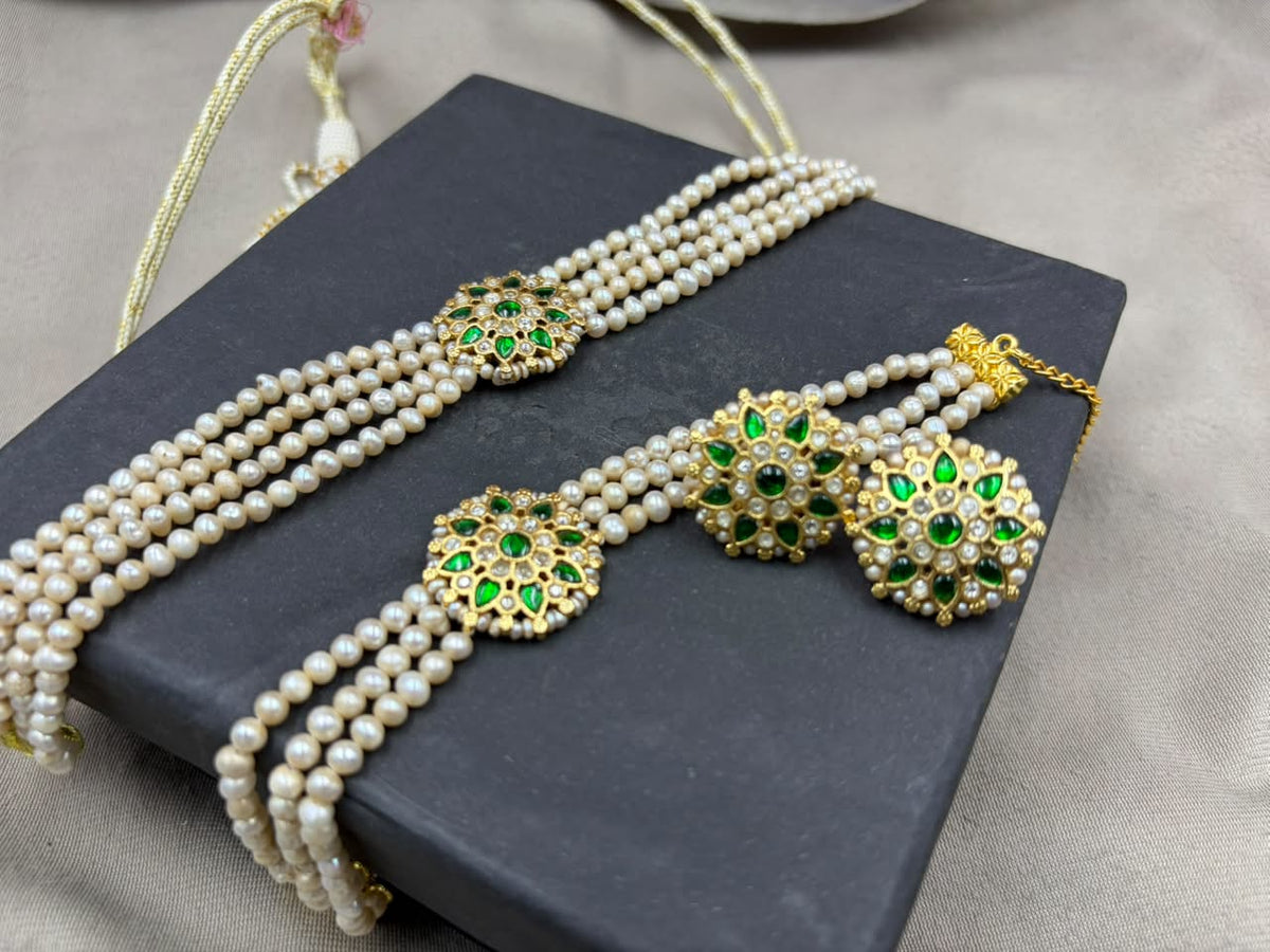 Freshwater Pearl Jewelry Set | Basara Colour Pearl Necklace & Matching Earrings | Elegant Pearl Combo Set for Women | Bridal & Occasion Wear