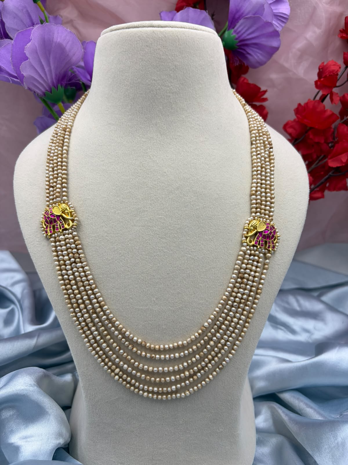 Freshwater Pearl Kantha Necklace in Basra Colour | Traditional Pearl Statement Necklace | Elegant Handmade Pearl Jewelry | Bridal & Festive Wear