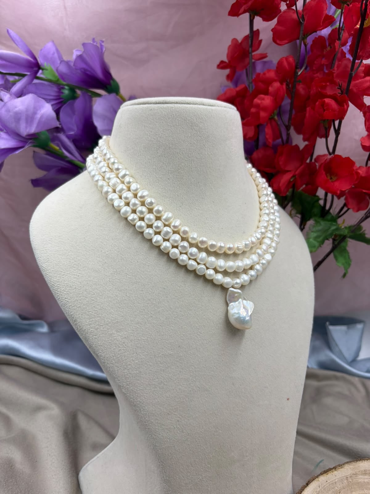Freshwater Pearl Necklace with Baroque Pearl Pendant | Natural Pearl Statement Necklace | Handmade Elegant Jewelry | Bridal & Gift Necklace