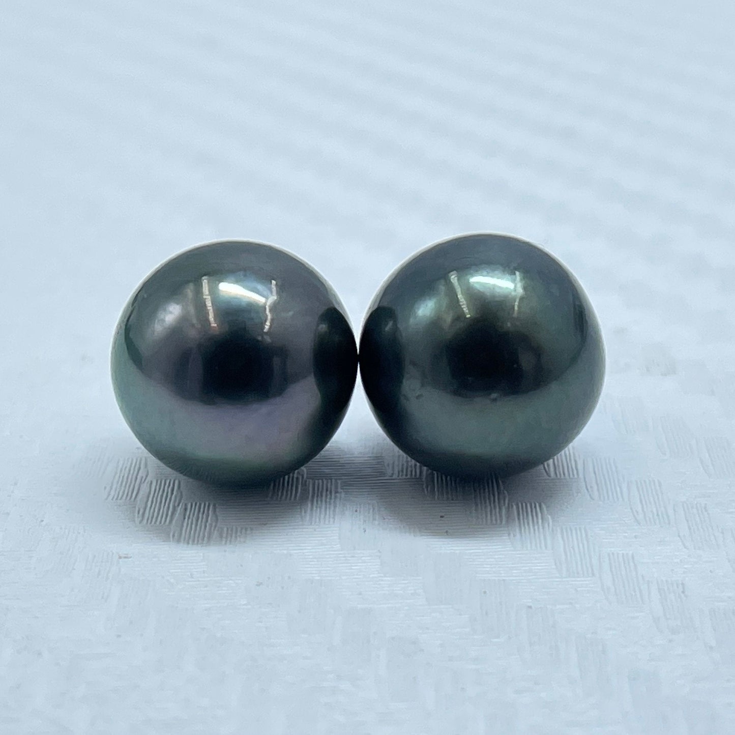 9.80 MM Size | Black | Round Shape | Natural Tahitian Pearl Pair | Good Luster | Saltwater Pearl |