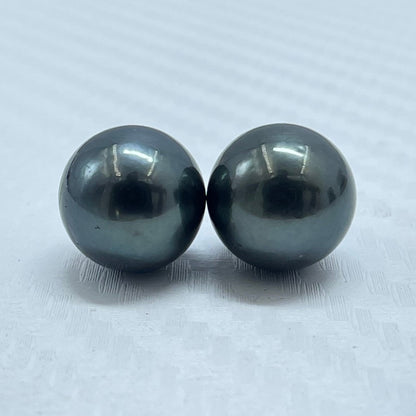 10.80 MM Size | Black | Round Shape | Natural Tahitian Pearl Pair | Good Luster | Saltwater Pearl |