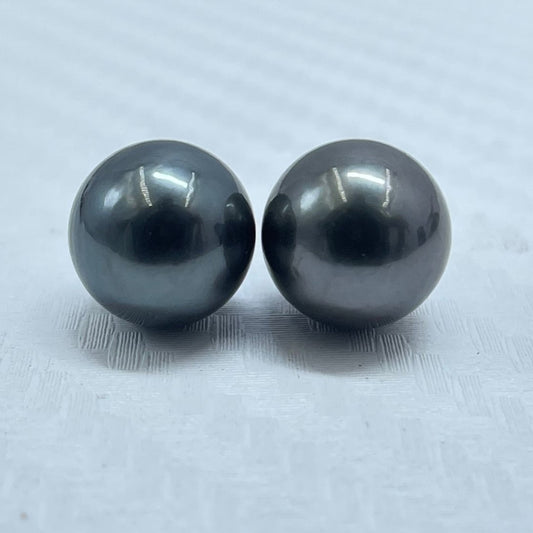 9.25 MM Size | Black | Round Shape | Natural Tahitian Pearl Pair | Good Luster | Saltwater Pearl |
