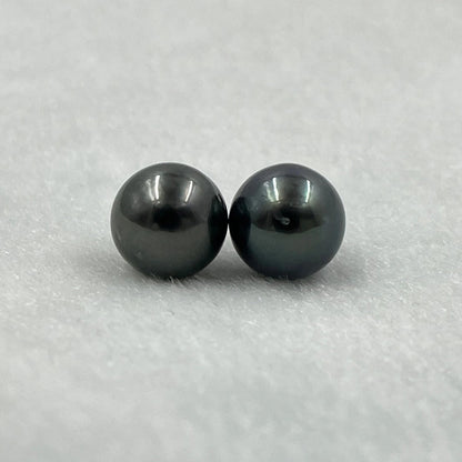 9.25 MM Size | Black | Round Shape | Natural Tahitian Pearl Pair | Good Luster | Saltwater Pearl |