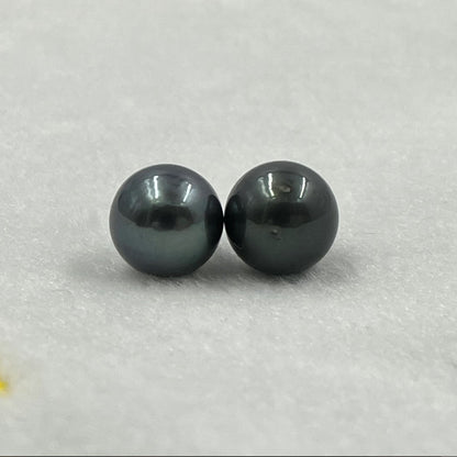9.80 MM Size | Black | Round Shape | Natural Tahitian Pearl Pair | Good Luster | Saltwater Pearl |