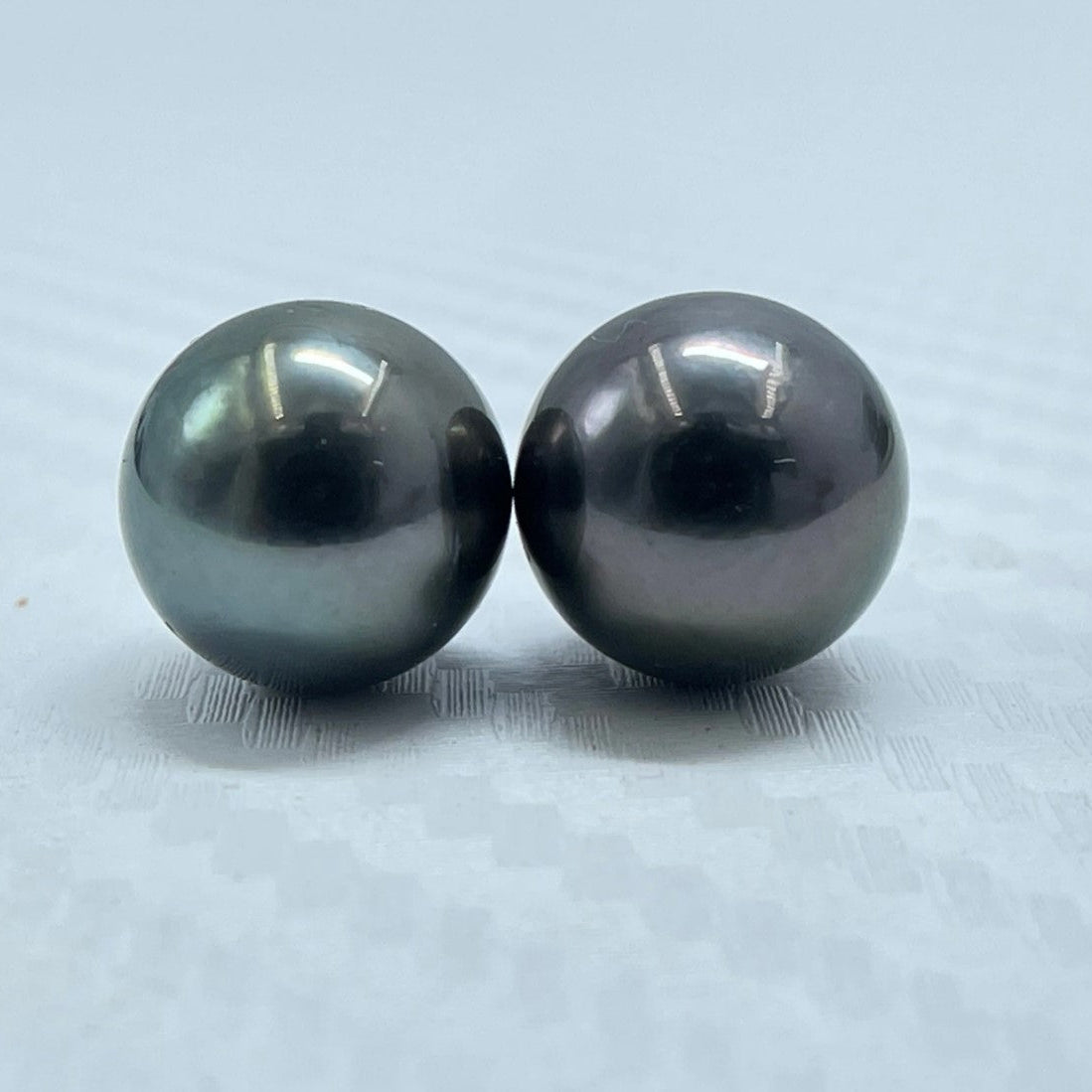 10.5 MM Size | Black | Round Shape | Natural Tahitian Pearl Pair | Good Luster | Saltwater Pearl |