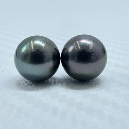 10.5 MM Size | Black | Round Shape | Natural Tahitian Pearl Pair | Good Luster | Saltwater Pearl |