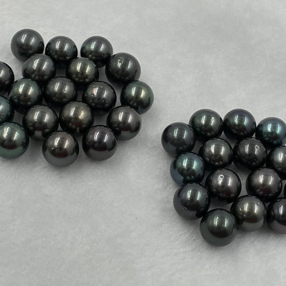 9.5 MM Size | Black | Round Shape | Natural Tahitian Pearl Pair | Good Luster | Saltwater Pearl |