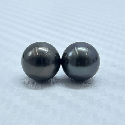9.5 MM Size | Black | Round Shape | Natural Tahitian Pearl Pair | Good Luster | Saltwater Pearl |