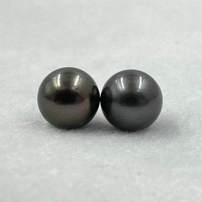 10.25 MM Size | Black | Round Shape | Natural Tahitian Pearl Pair | Good Luster | Saltwater Pearl |