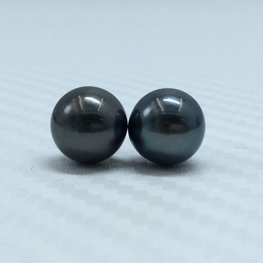 9.25 MM Size | Black | Round Shape | Natural Tahitian Pearl Pair | Good Luster | Saltwater Pearl |