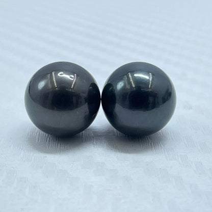10.5 MM Size | Black | Round Shape | Natural Tahitian Pearl Pair | Good Luster | Saltwater Pearl |