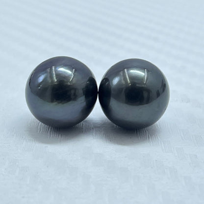 10.5 MM Size | Black | Round Shape | Natural Tahitian Pearl Pair | Good Luster | Saltwater Pearl |