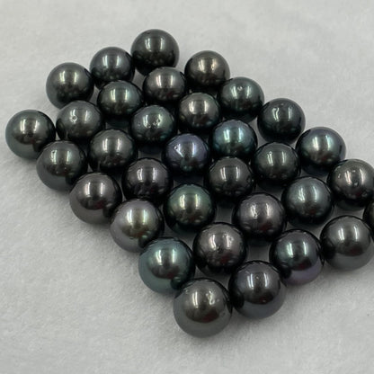 9.5 MM Size | Black | Round Shape | Natural Tahitian Pearl Pair | Good Luster | Saltwater Pearl |
