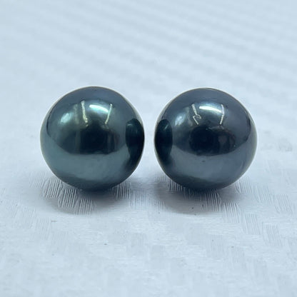 9.25 MM Size | Black | Round Shape | Natural Tahitian Pearl Pair | Good Luster | Saltwater Pearl |