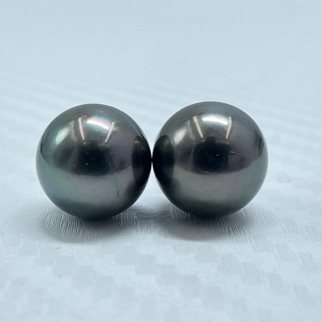 10.5 MM Size | Black | Round Shape | Natural Tahitian Pearl Pair | Good Luster | Saltwater Pearl |