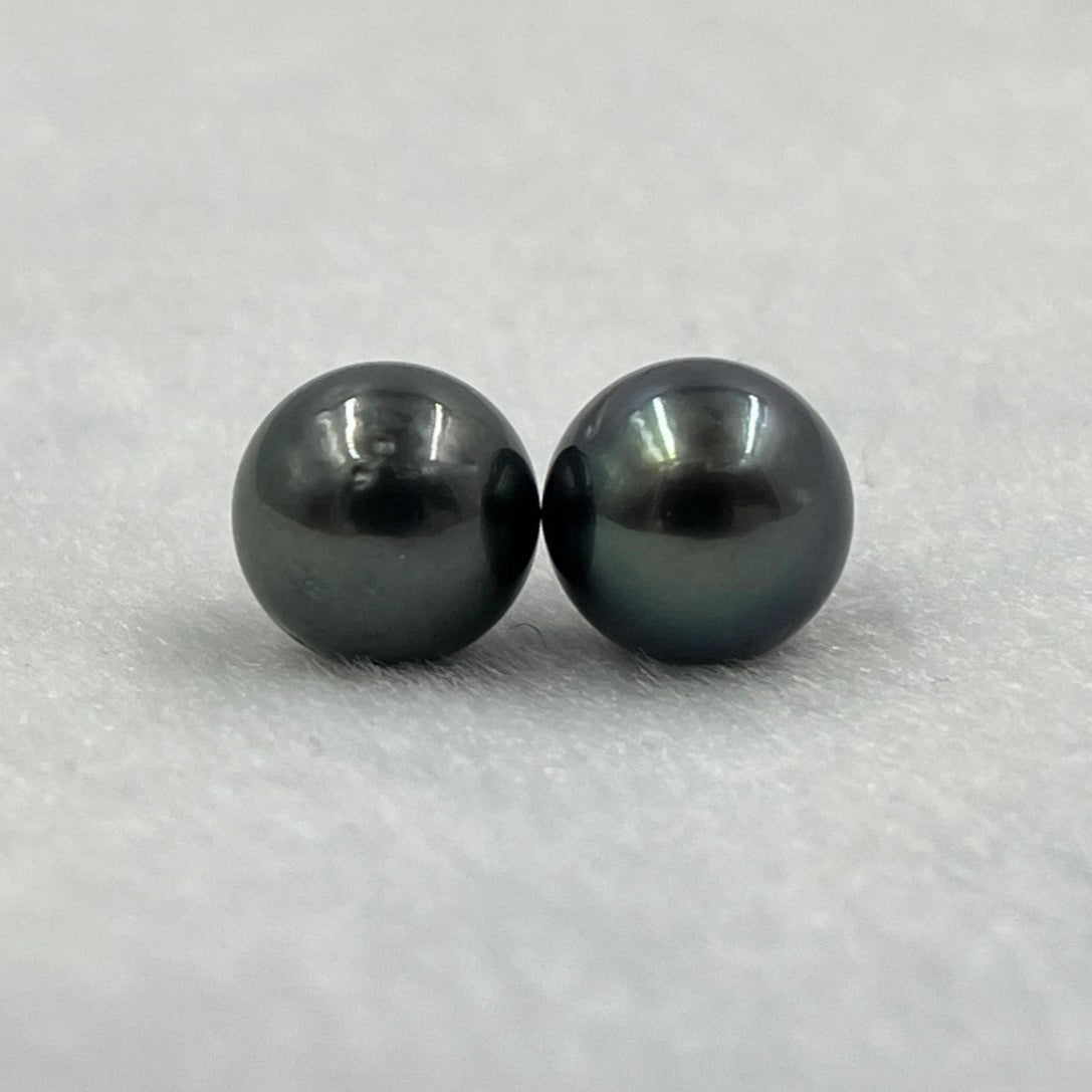 9.25 MM Size | Black | Round Shape | Natural Tahitian Pearl Pair | Good Luster | Saltwater Pearl |