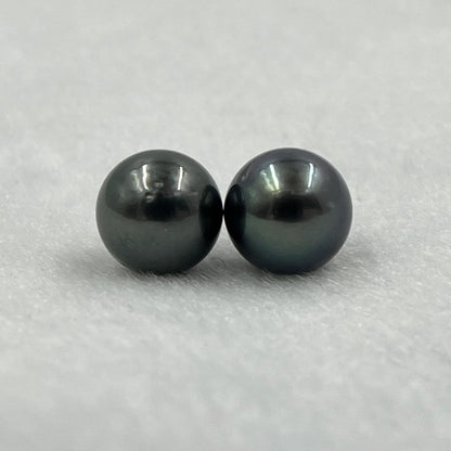9.25 MM Size | Black | Round Shape | Natural Tahitian Pearl Pair | Good Luster | Saltwater Pearl |