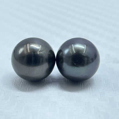 9.5 MM Size | Black | Round Shape | Natural Tahitian Pearl Pair | Good Luster | Saltwater Pearl |