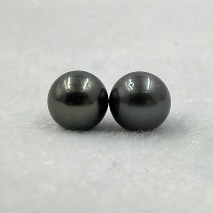 10.5 MM Size | Black | Round Shape | Natural Tahitian Pearl Pair | AA Luster | Saltwater Pearl |