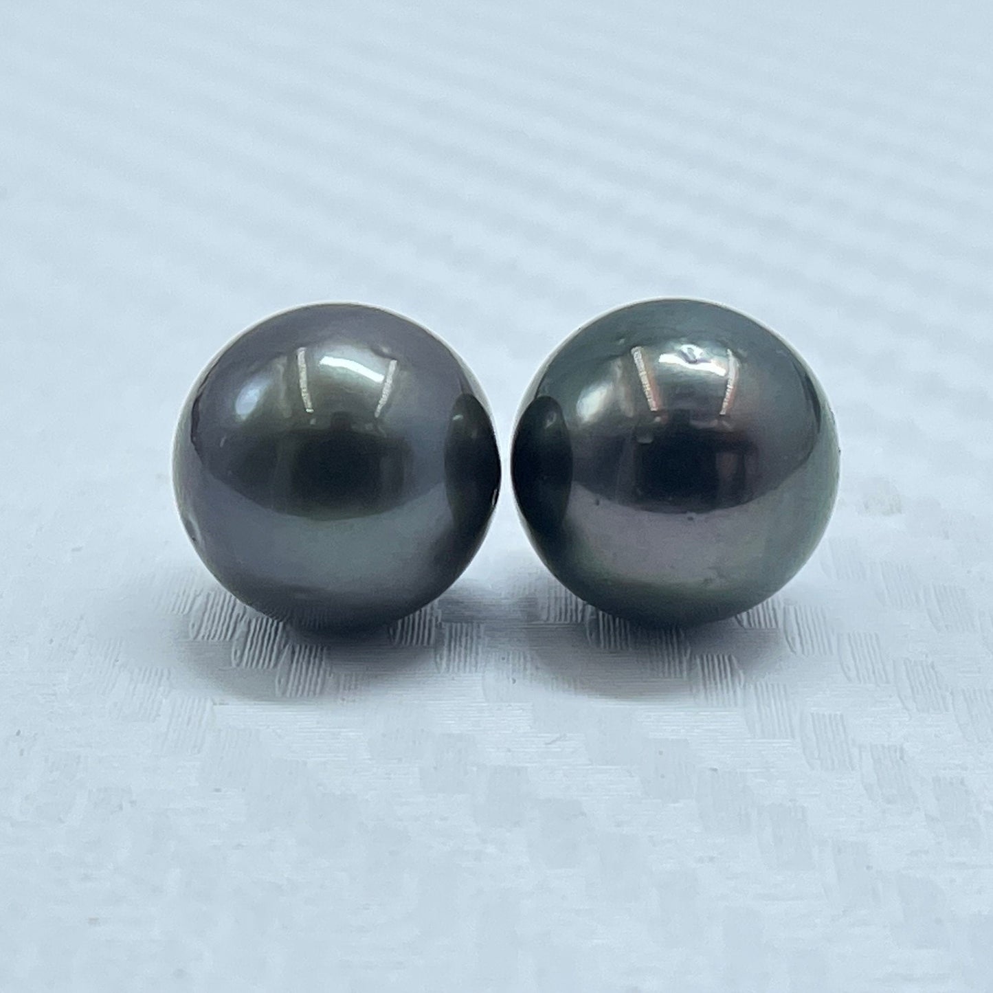 10.5 MM Size | Black | Round Shape | Natural Tahitian Pearl Pair | Good Luster | Saltwater Pearl
