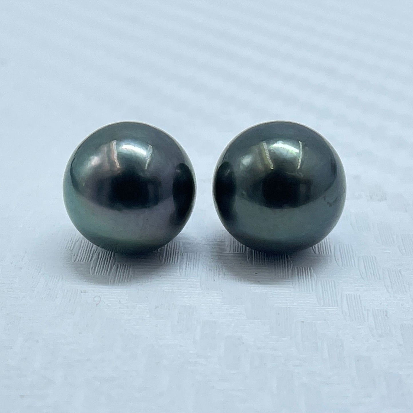 9.80 MM Size | Black | Round Shape | Natural Tahitian Pearl Pair | Good Luster | Saltwater Pearl |