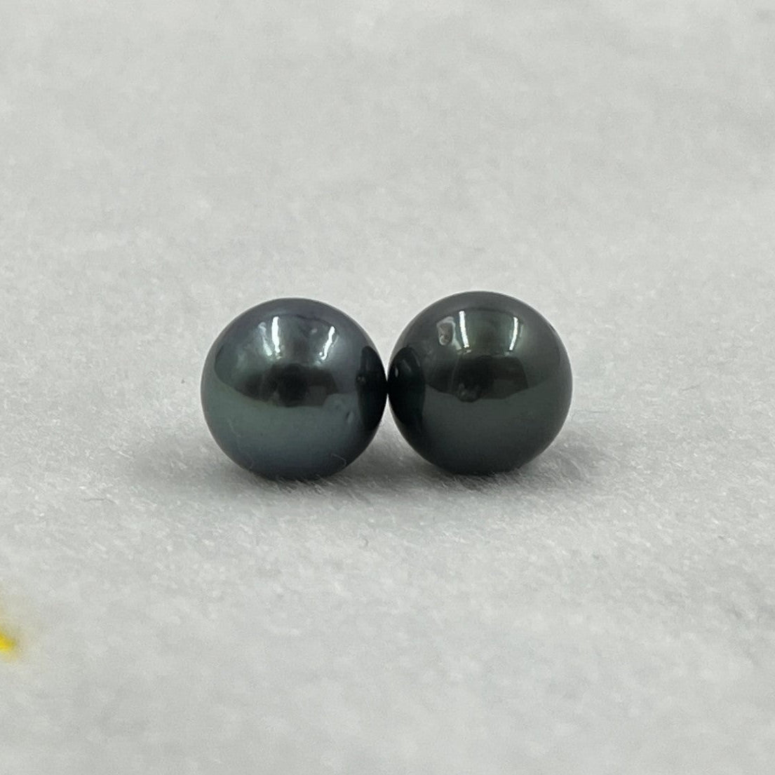 9.80 MM Size | Black | Round Shape | Natural Tahitian Pearl Pair | Good Luster | Saltwater Pearl |