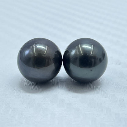 10.5 MM Size | Black | Round Shape | Natural Tahitian Pearl Pair | Good Luster | Saltwater Pearl |