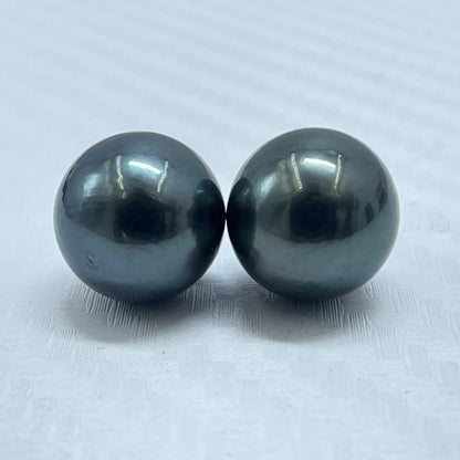 10.80 MM Size | Black | Round Shape | Natural Tahitian Pearl Pair | Good Luster | Saltwater Pearl |