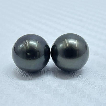 10.5 MM Size | Black | Round Shape | Natural Tahitian Pearl Pair | Good Luster | Saltwater Pearl |