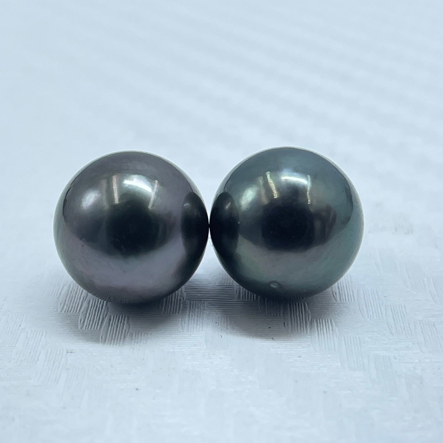 9.80 MM Size | Black | Round Shape | Natural Tahitian Pearl Pair | Good Luster | Saltwater Pearl |