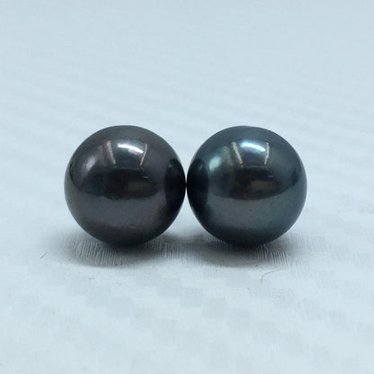 9.25 MM Size | Black | Round Shape | Natural Tahitian Pearl Pair | Good Luster | Saltwater Pearl |