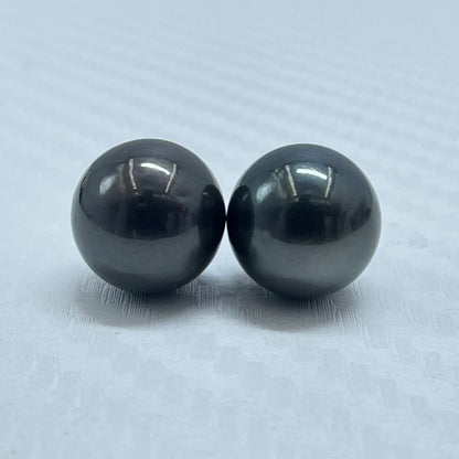 10.5 MM Size | Black | Round Shape | Natural Tahitian Pearl Pair | Good Luster | Saltwater Pearl |