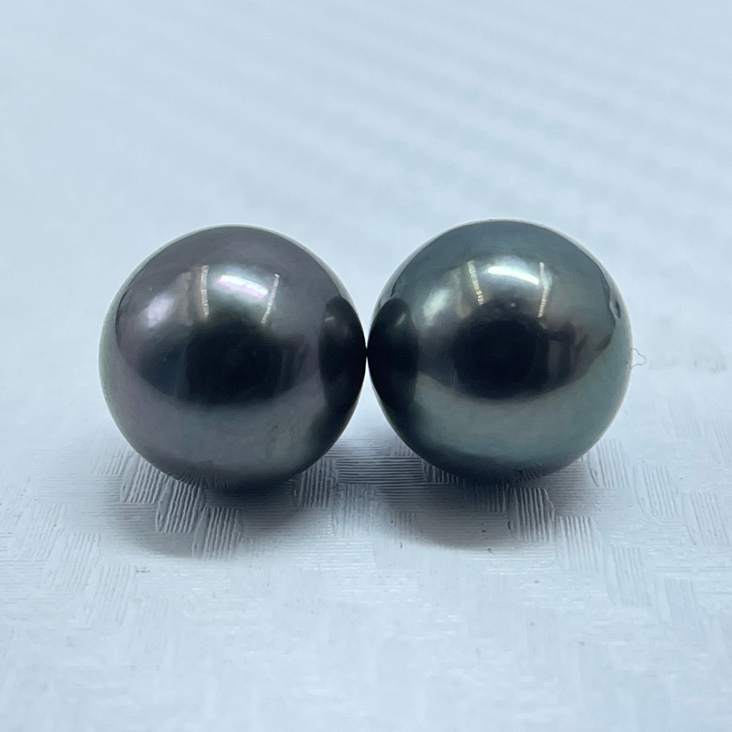 9.80 MM Size | Black | Round Shape | Natural Tahitian Pearl Pair | Good Luster | Saltwater Pearl |