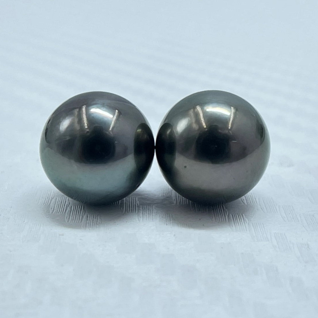 10.5 MM Size | Black | Round Shape | Natural Tahitian Pearl Pair | Good Luster | Saltwater Pearl |