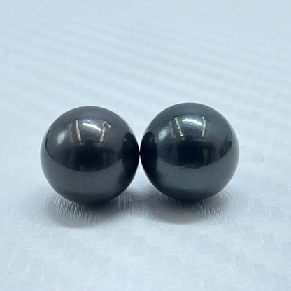 10.5 MM Size | Black | Round Shape | Natural Tahitian Pearl Pair | Good Luster | Saltwater Pearl |