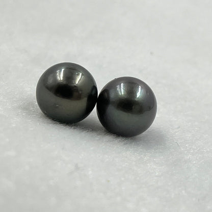 10.5 MM Size | Black | Round Shape | Natural Tahitian Pearl Pair | AA Luster | Saltwater Pearl |