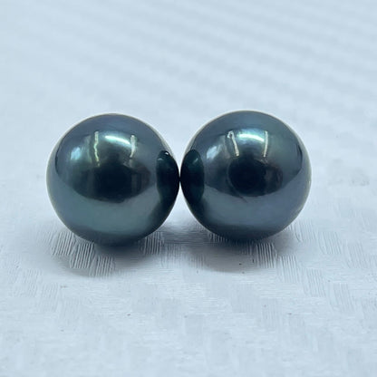 9.25 MM Size | Black | Round Shape | Natural Tahitian Pearl Pair | Good Luster | Saltwater Pearl |